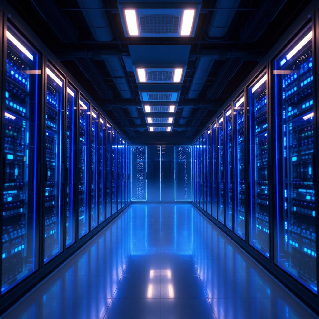 Enterprise server room with glowing racks