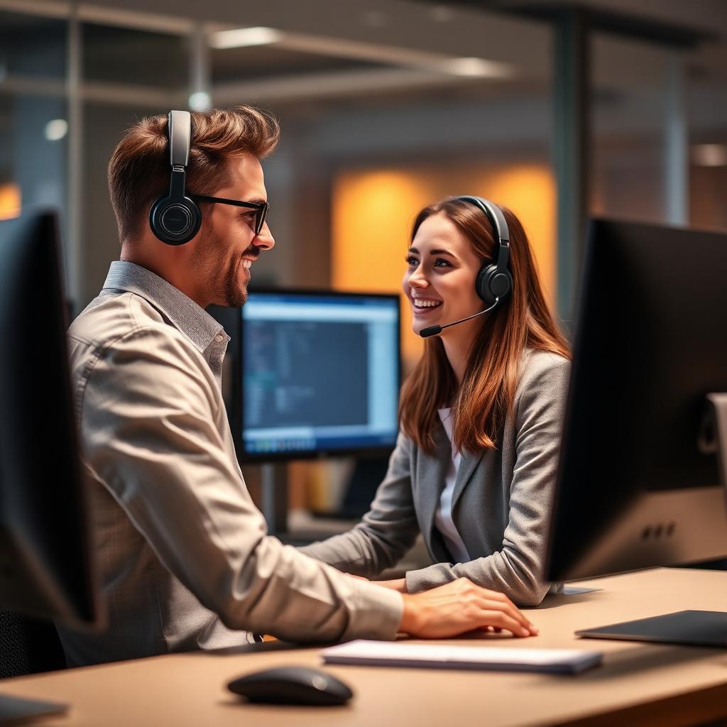 IT engineer assisting customer